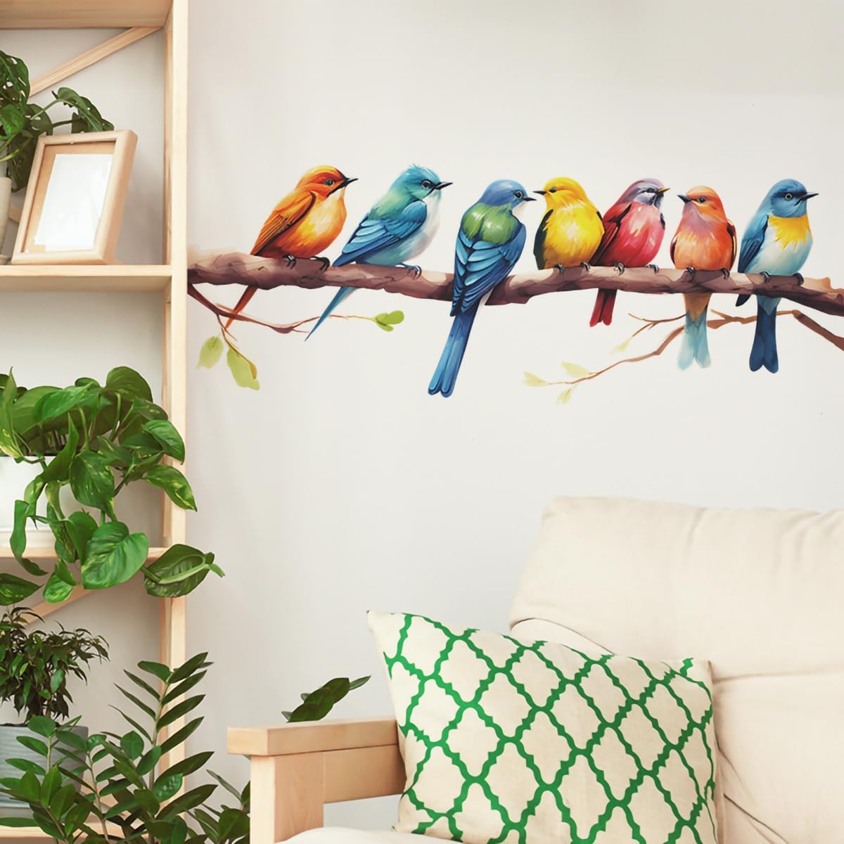 Birds on Branch Wall Decals Peel and Stick Birds Vinyl Wall Stickers / Watercolor / Set of 2