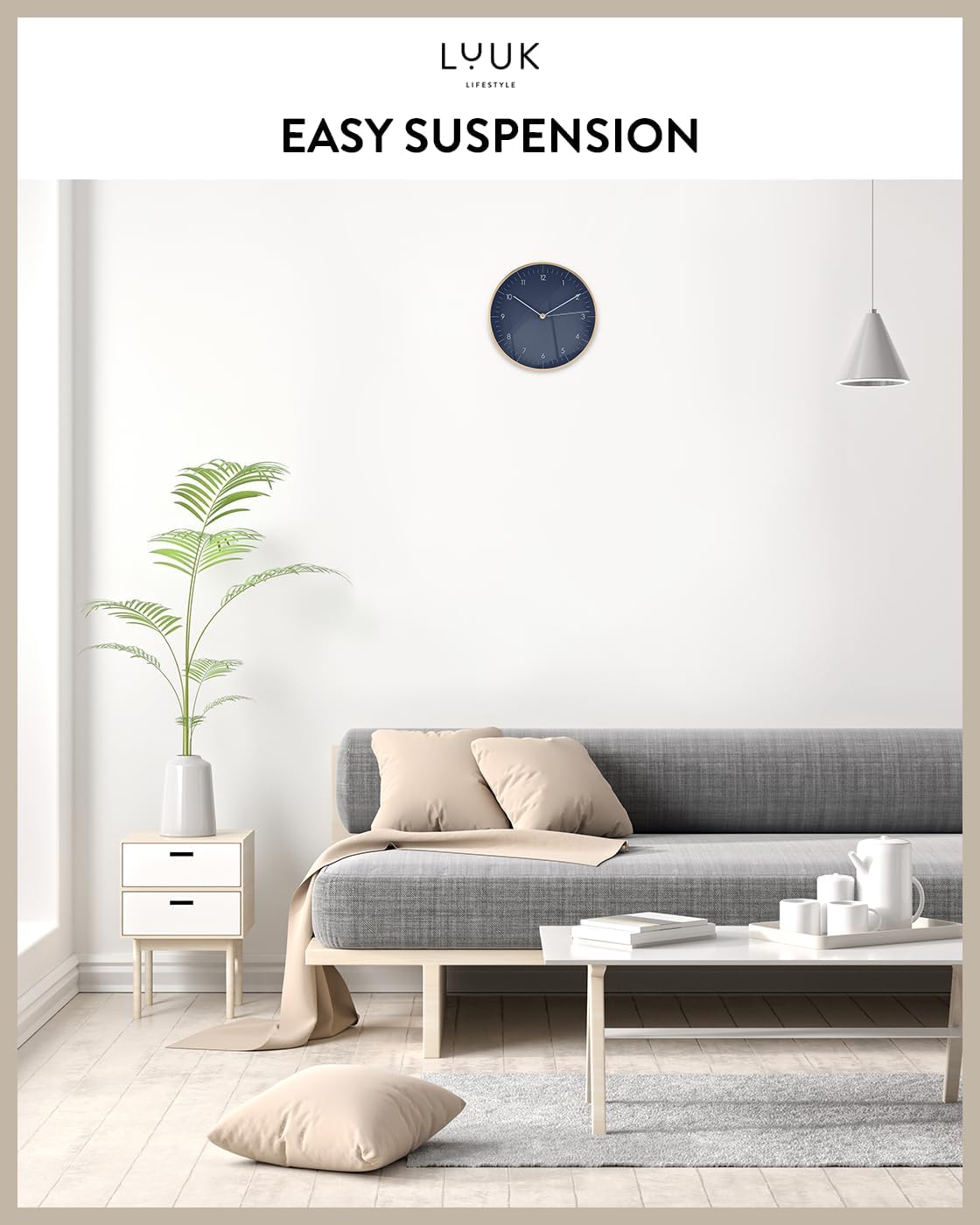 Modern Silent Quartz Wall Clock, 10in, Dark Blue & Gold | Royal color, Non-ticking, Analog, Easy-to-read display