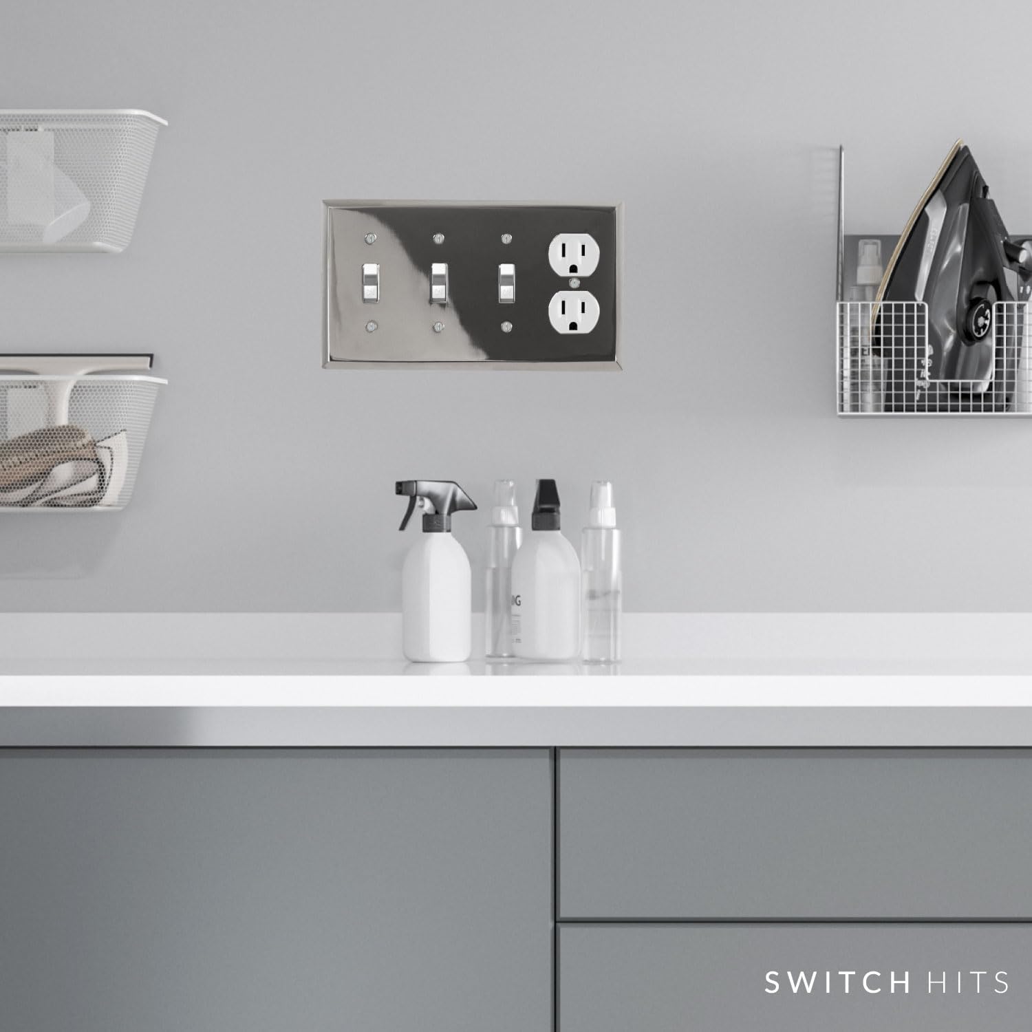 Polished Nickel Outlet Wall Plate | 3 Toggle - 1 Duplex | 8.25" x 4.5" | Hand-Polished Brass Construction | Electrical