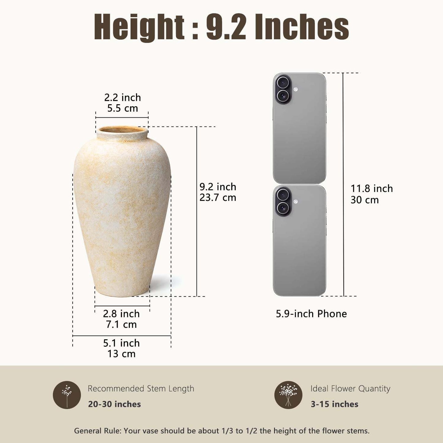 Rustic Decorative Vases / Farmhouse Cream-9.2 / 9.2 Inch