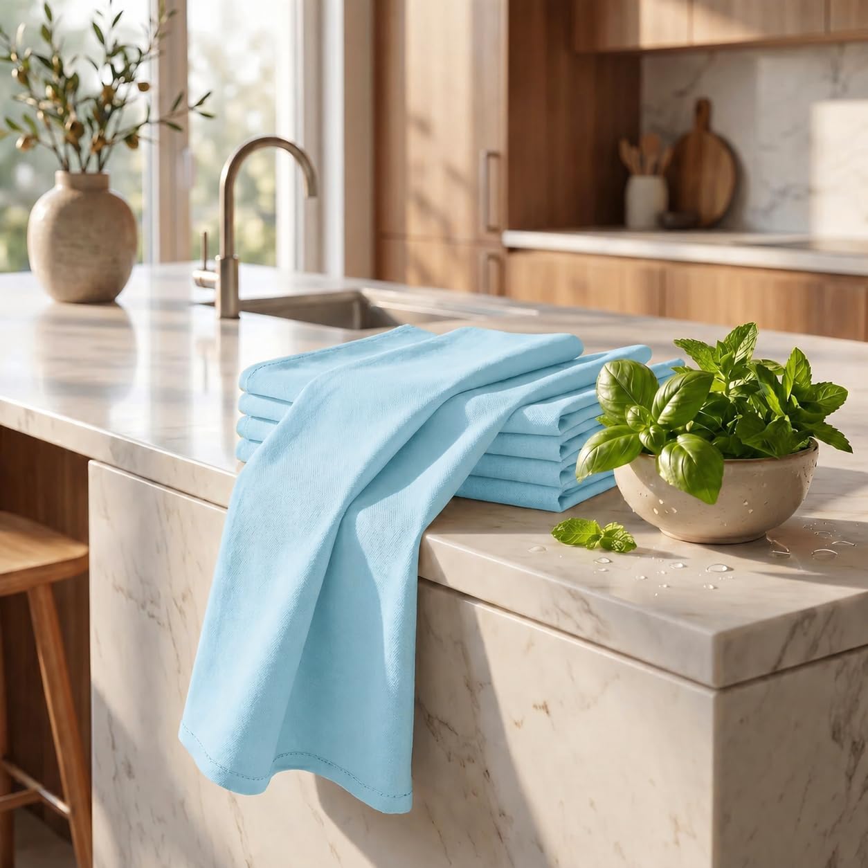 Urban Villa Kitchen Towels Cotton Dish Towels 20”x30” (Set of 6) Aqua