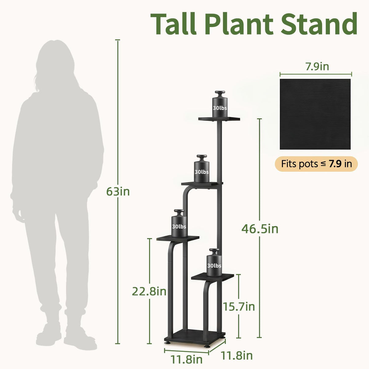 LASZOLA Plant Stand Shelf Tall for Indoor Corner Flower Rack, 5 Tier Black | Modern Multiple Display with Wooden Tray
