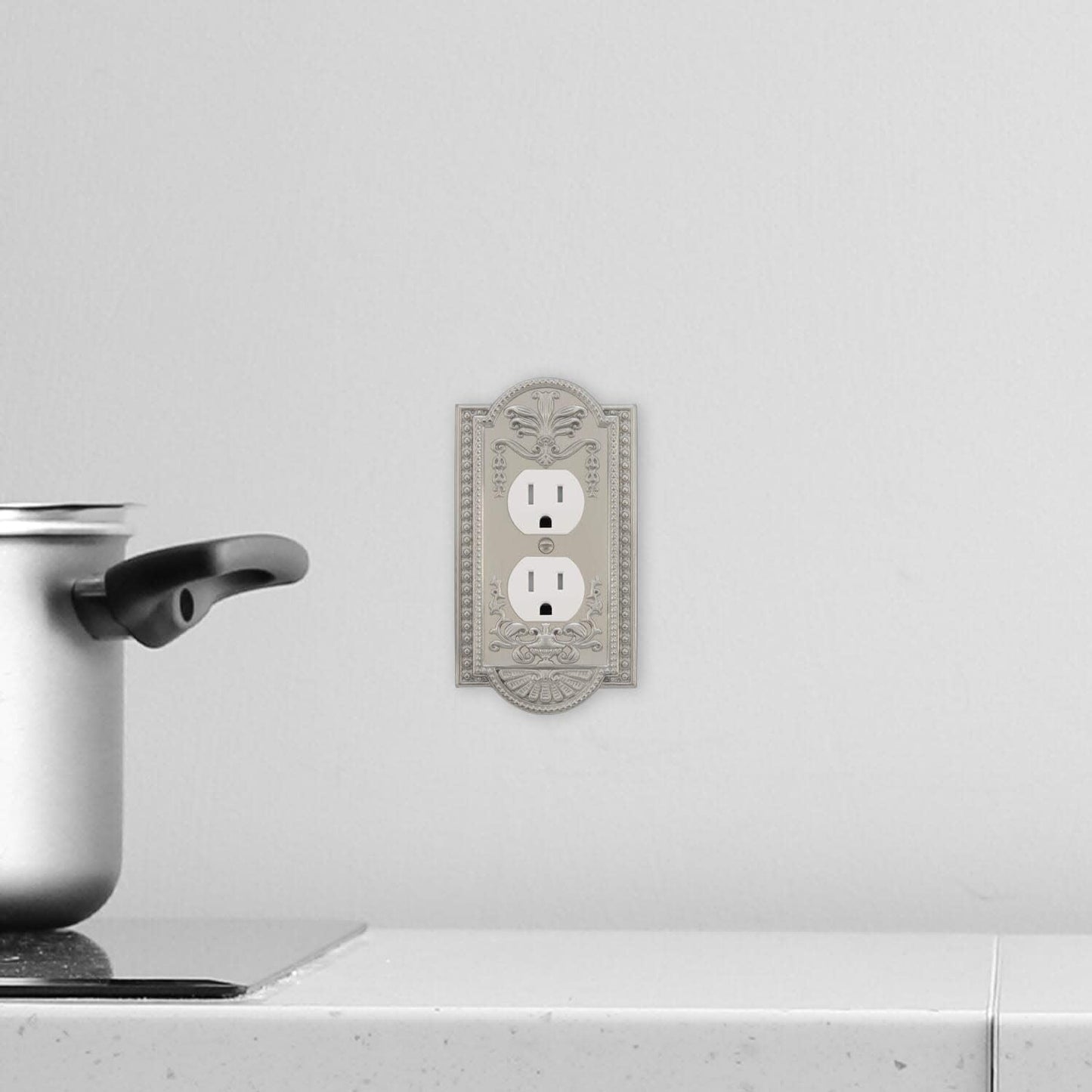 Nostalgic Warehouse 720076 Meadows Switch Plate with Outlet, Unlacquered Brass, 1 Count (Pack of 1)