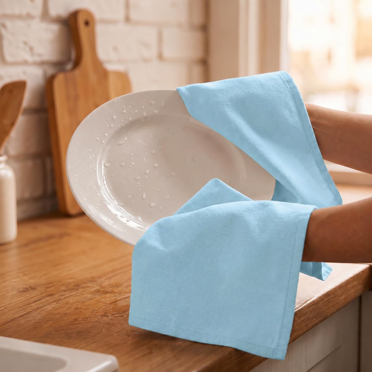Urban Villa Kitchen Towels Cotton Dish Towels 20”x30” (Set of 6) Aqua