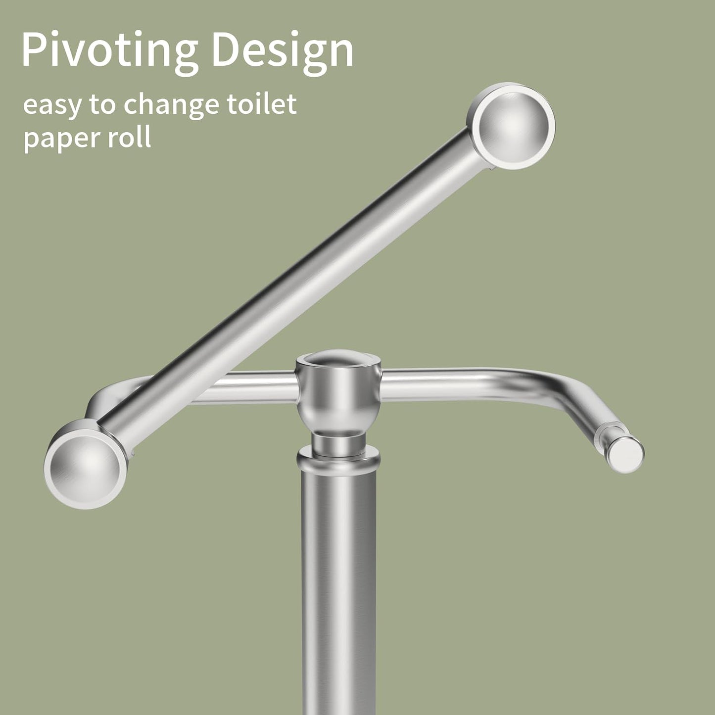 Toilet Paper Holder Stand, Brushed Nickel Toilet Paper Holder Free Standing,Post Pivoting Design & Stable Weighted Base