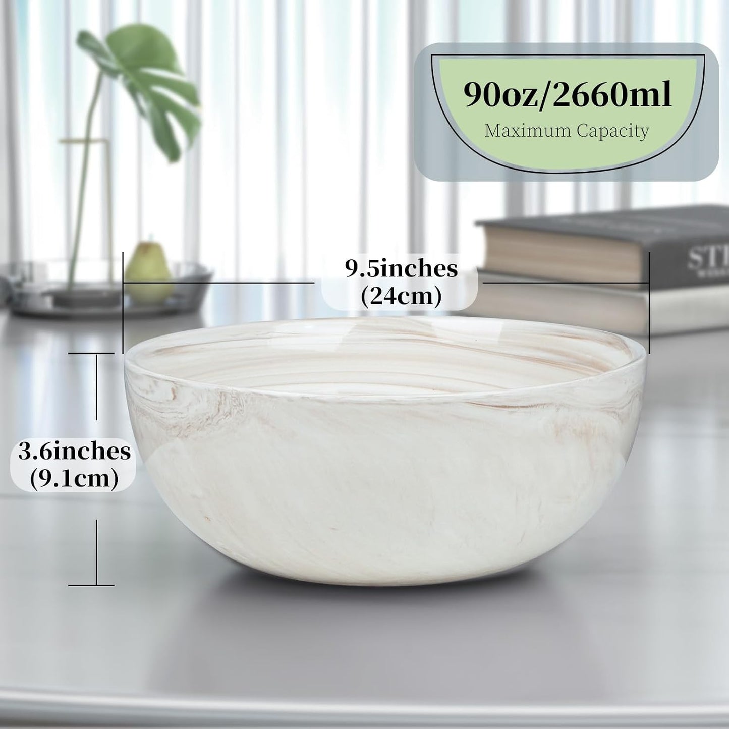 Marble-patterned Ceramic Bowl / 9.5 Inches / Brown