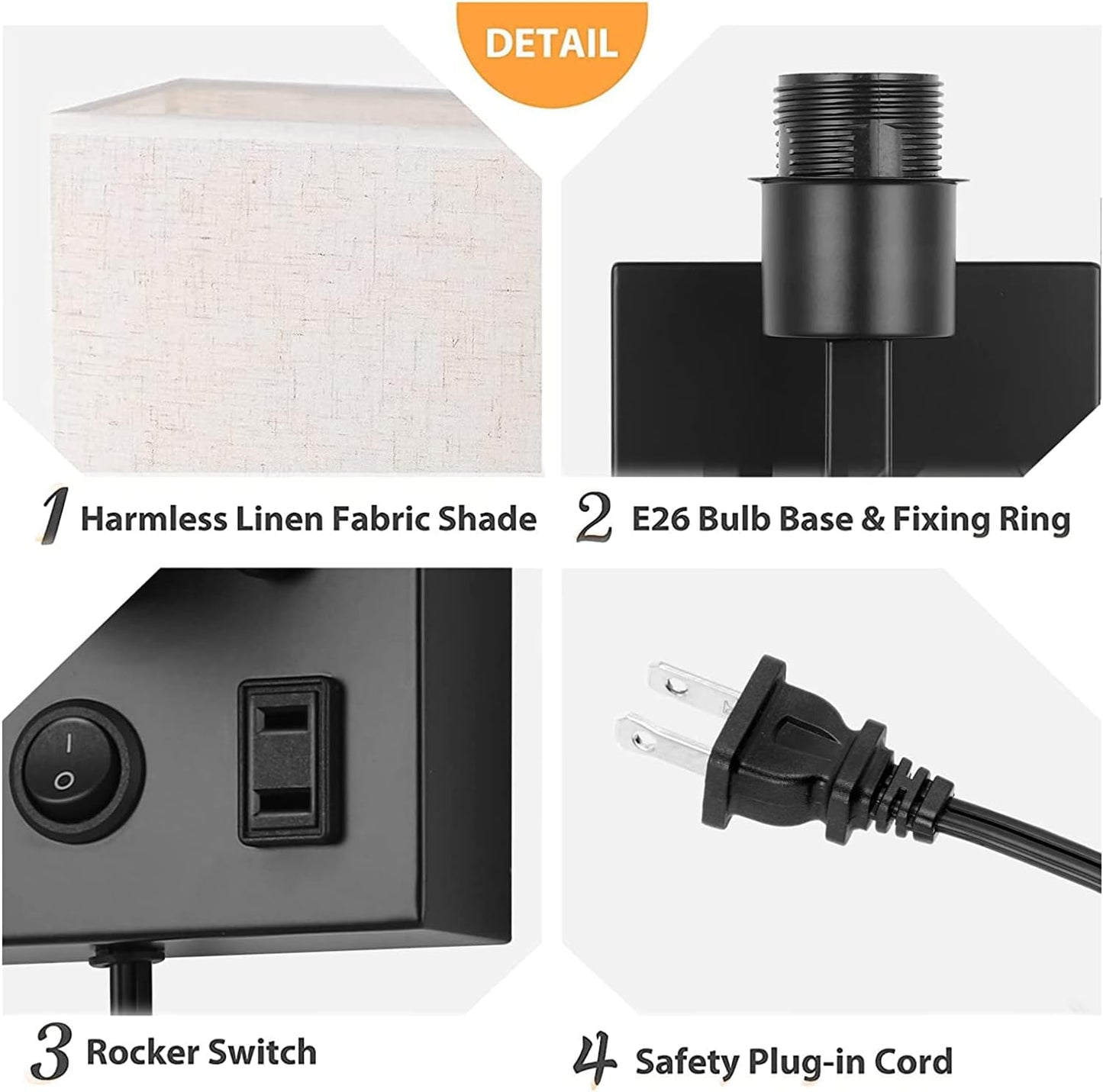 HAITRAL Wall Sconces Plug in with Bulbs - Wall Lamps for Bedroom with USB and Outlet,Sconces Wall Decor Set of 2 with
