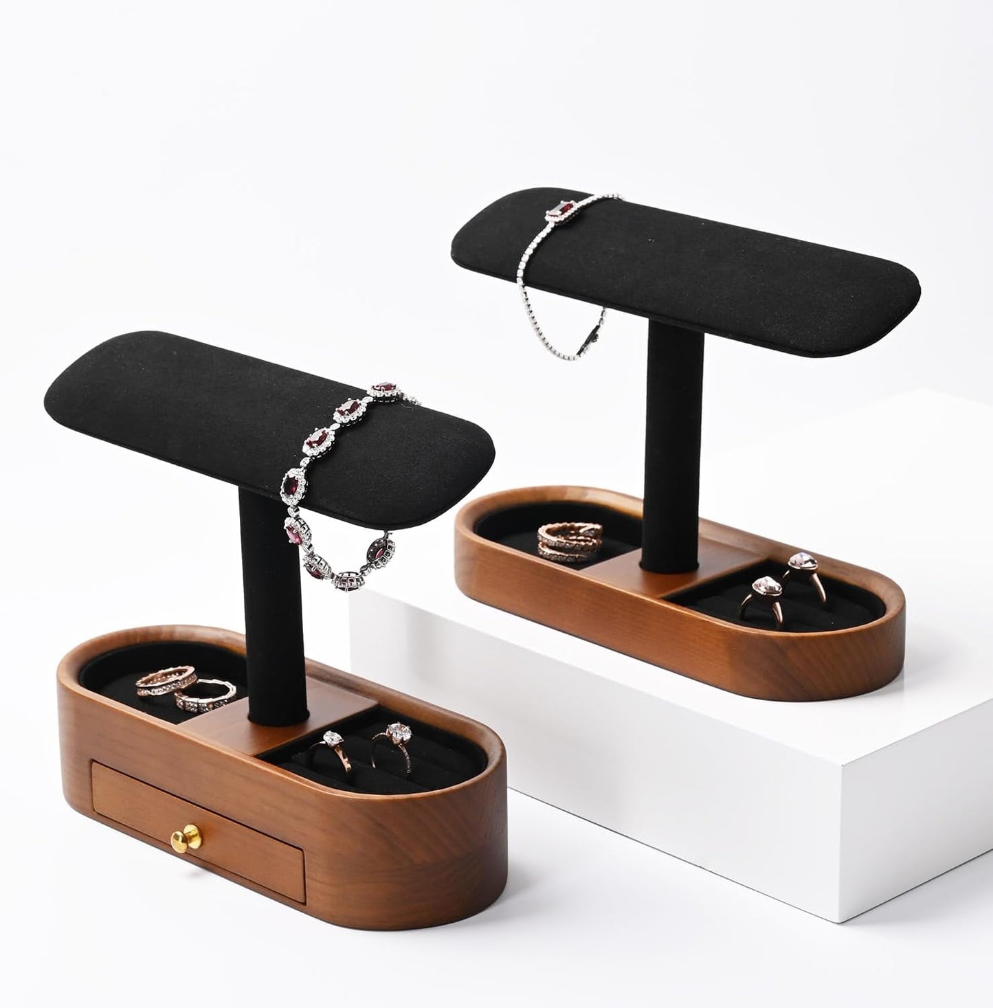 Oirlv Solid Wood Watch Stand T-bar Watch Holder Organizer for Men and Women Showcase Bracelet Bangle Jewelry Display