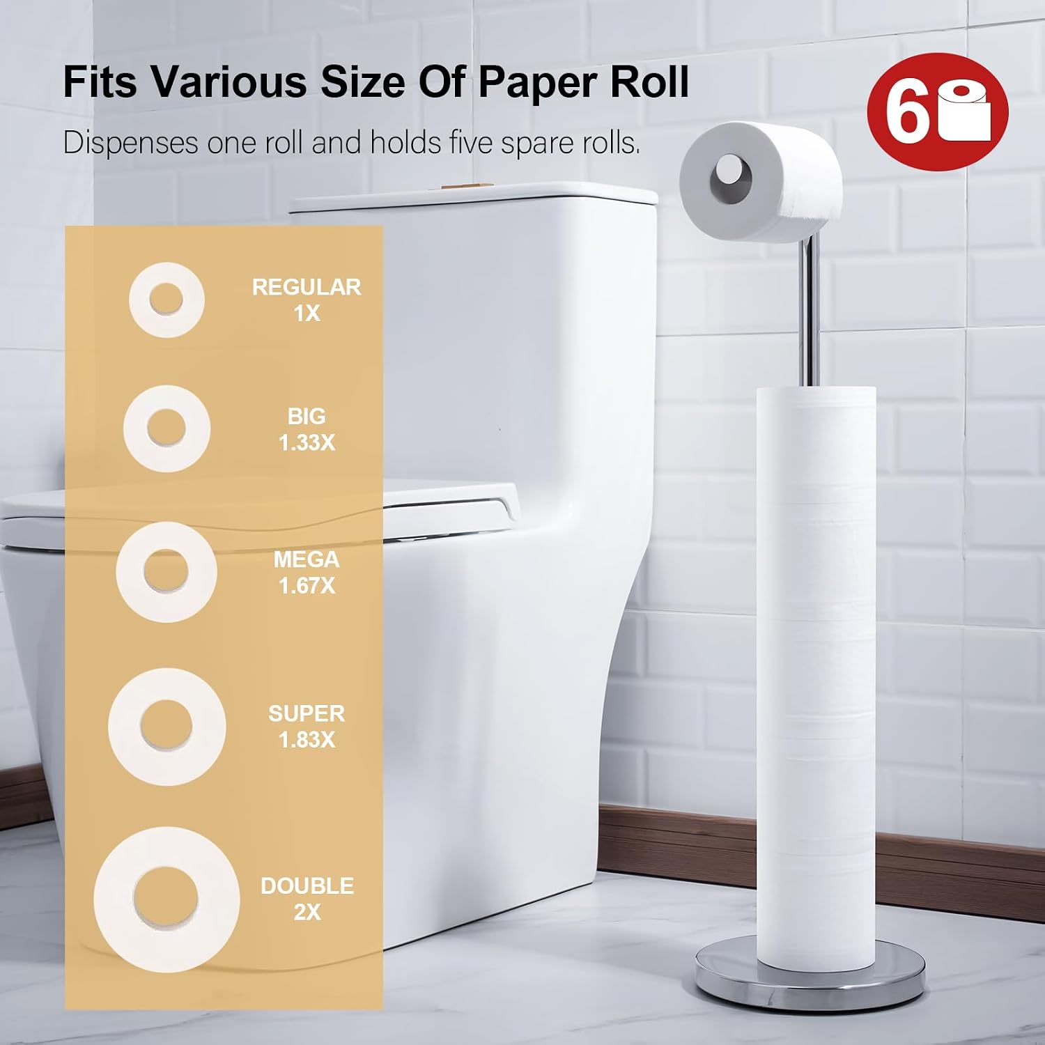 BAGNOLUX Bathroom Toilet Paper Holder Stand with Reserve, SUS304 Stainless Steel Rustproof Pedestal Tissue Roll Holder