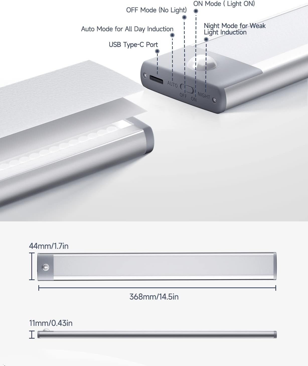 YIGER 2 Packs Under Cabinet Lights, 2000mAh Rechargeable 62 LED White Lighting, Wireless Motion Sensor Light Indoor,4