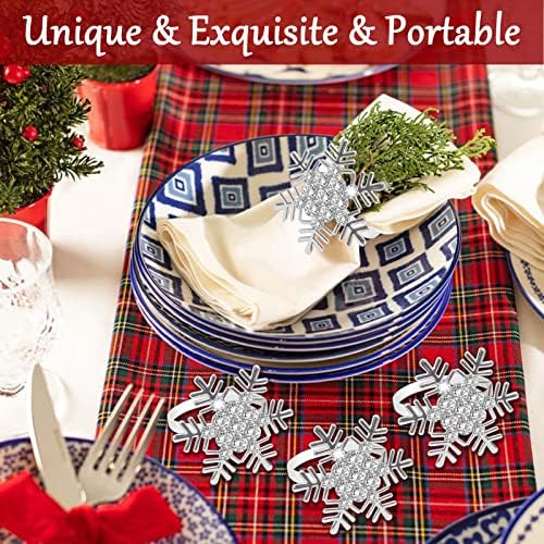 Legigo Set of 8 Christmas Xmas Snowflake Napkin Rings Set- Metal Diamond Snow Xmas Napkin Ring Holders for Cloth Napkins, Christmas Holiday Party Dinner Table Decoration