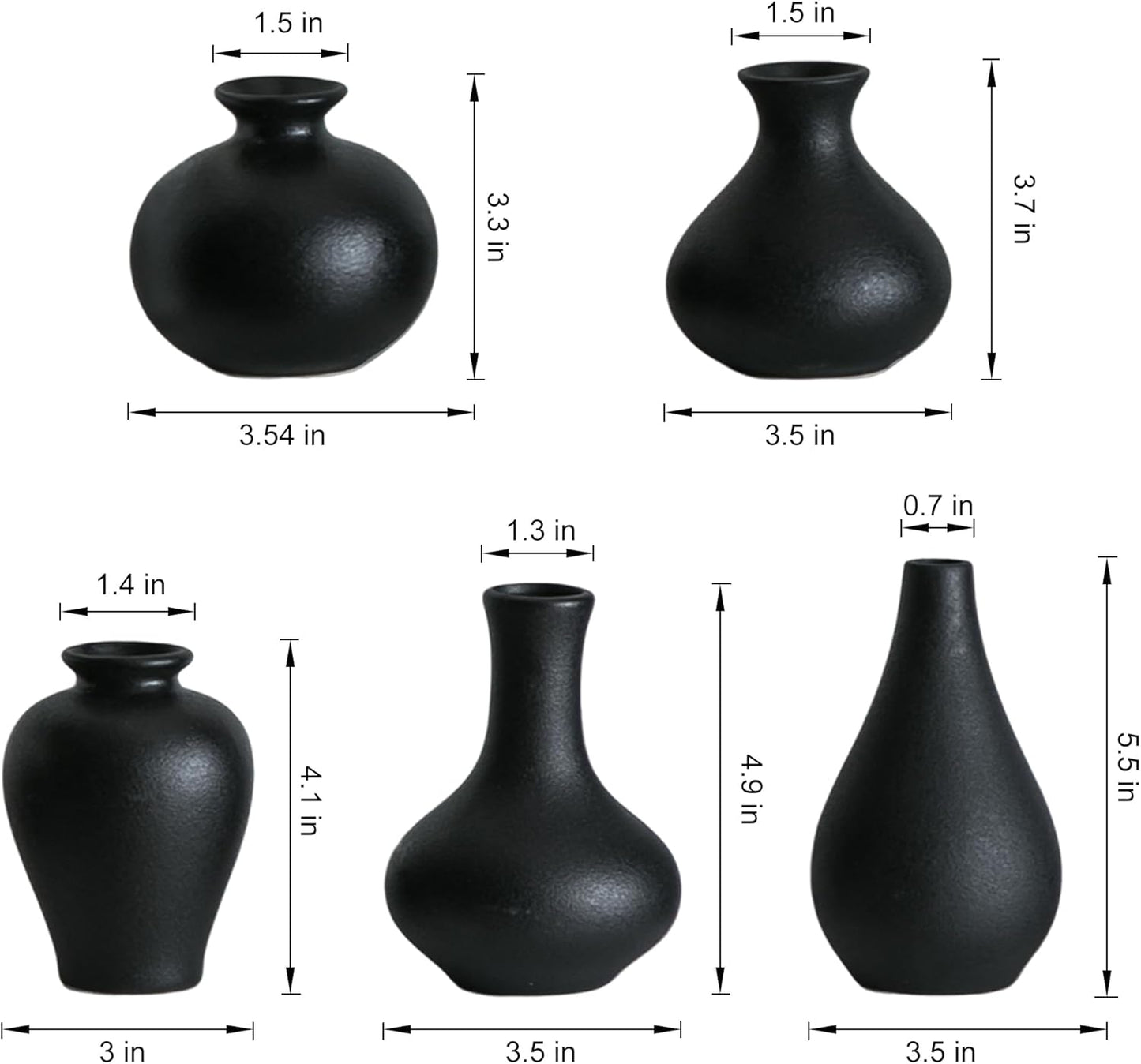 Ceramic Bud Vase / Black / Set of 5