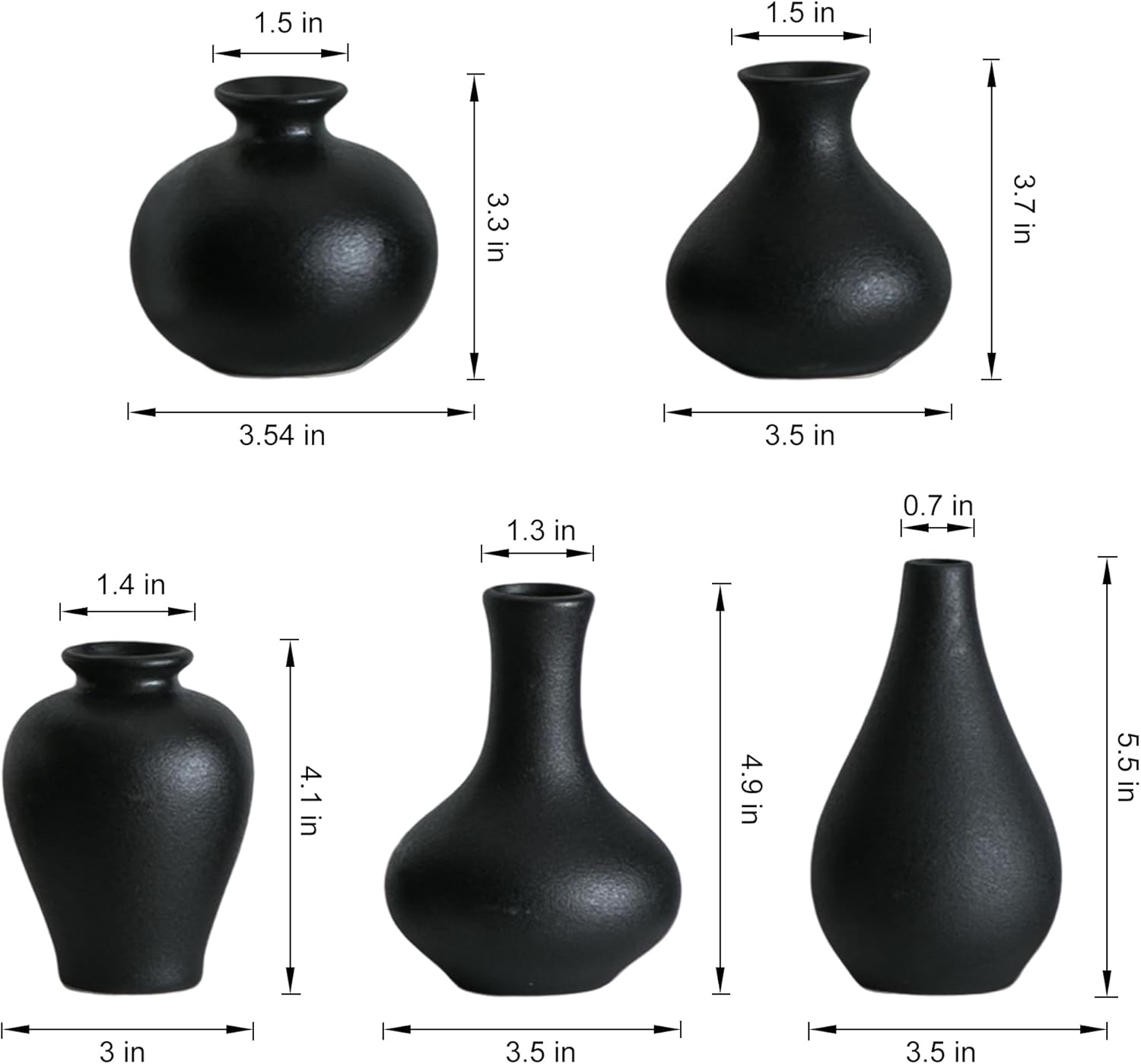 Ceramic Bud Vase / Black / Set of 5