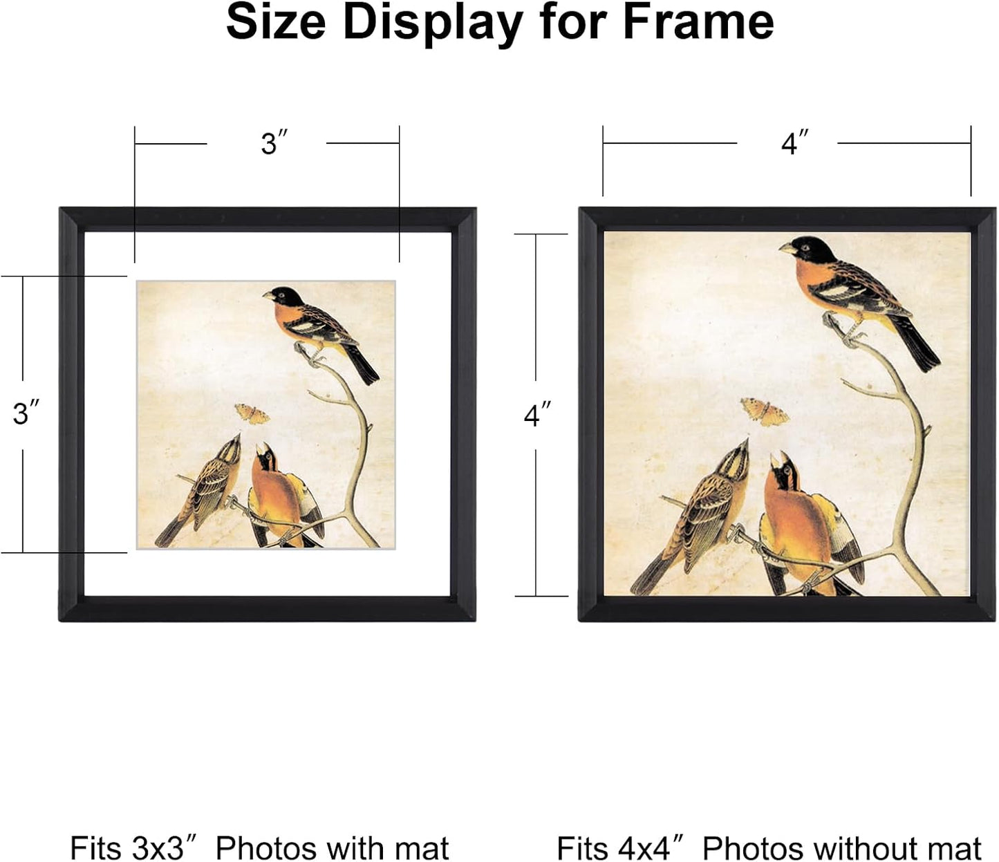 BKABOT 4x4 Black Metal Photo frames 3 Pack HD Glass Mat 3x3 Wall Table | Brushed aluminum Picture frames,removable
