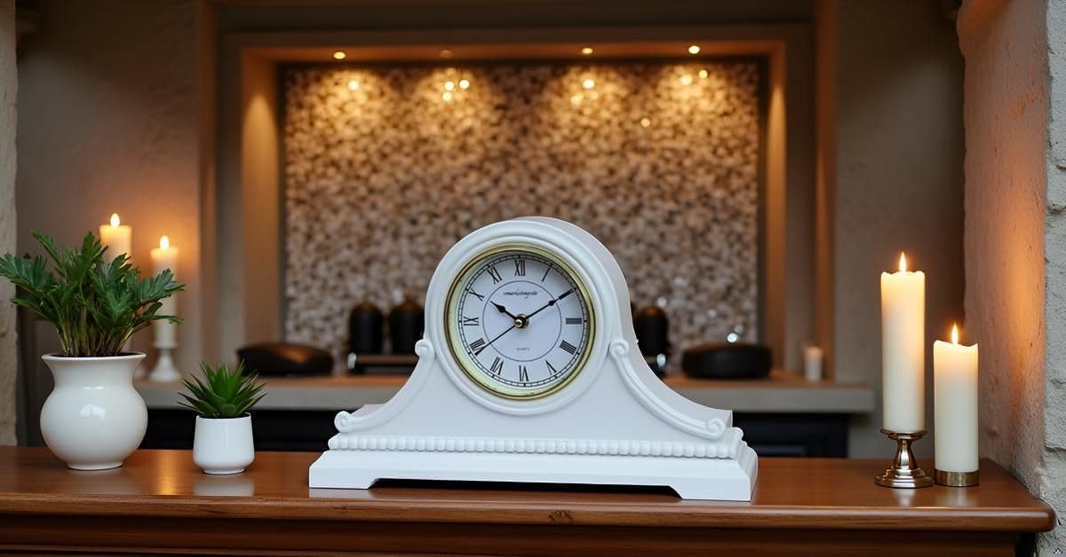 Mantel Clocks, Battery Operated, Silent Wood Table Clock with Westminster Chimes On The Hour, Solid Wooden Shelf