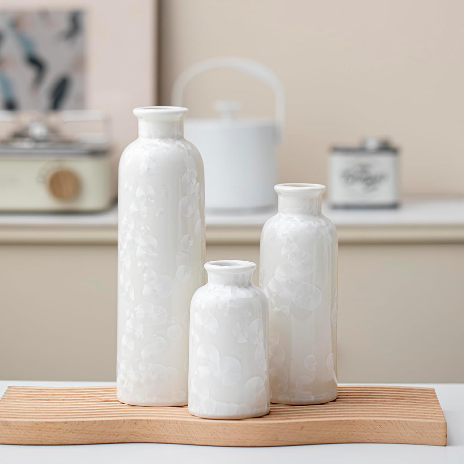 Modern Ceramic Vase / Crystalline Glaze White / Set of 3