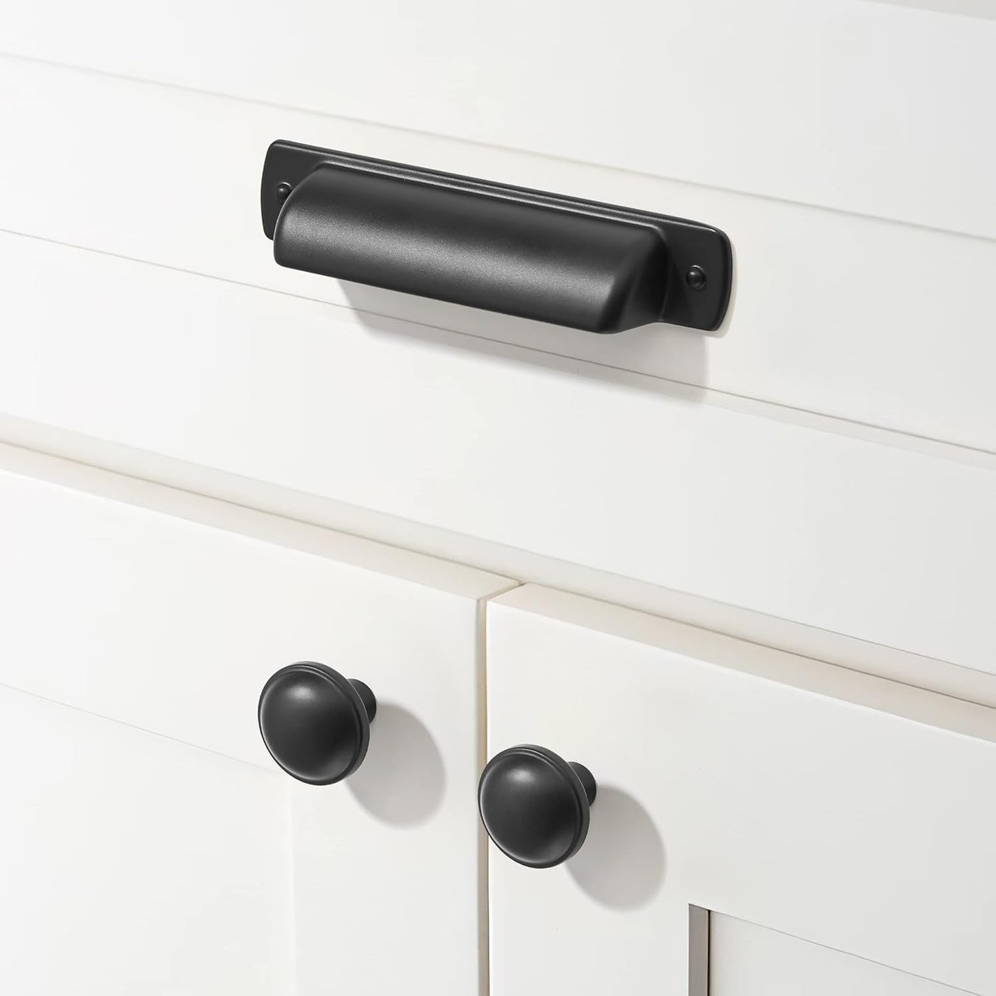 2-1/2" Black Drawaer Pulls Cabinet Cup Pulls / Cup Pulls 2-1/2" Hole Center / Matte Black / Set of 6