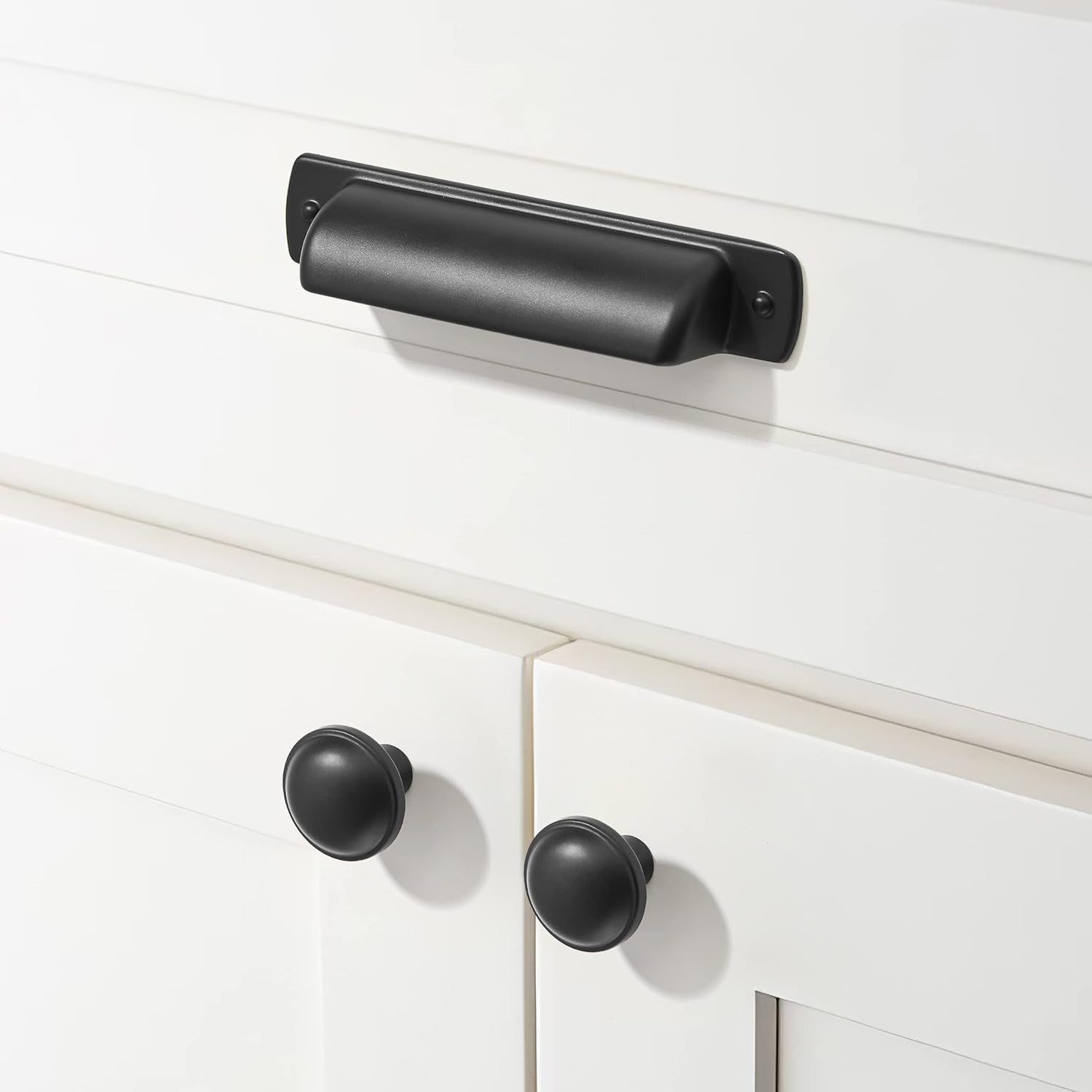 2-1/2" Black Drawaer Pulls Cabinet Cup Pulls / Cup Pulls 2-1/2" Hole Center / Matte Black / Set of 6