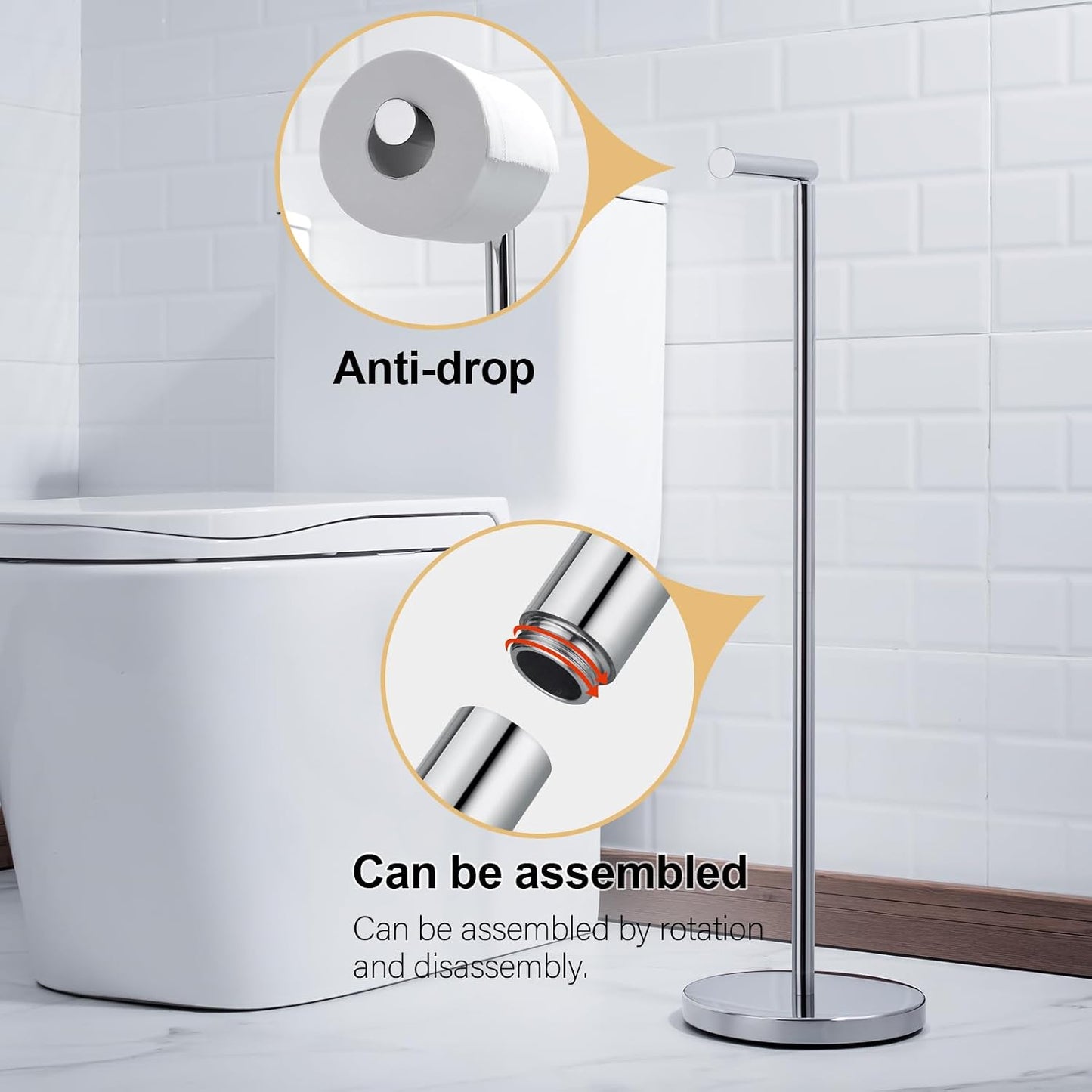 BAGNOLUX Bathroom Toilet Paper Holder Stand with Reserve, SUS304 Stainless Steel Rustproof Pedestal Tissue Roll Holder