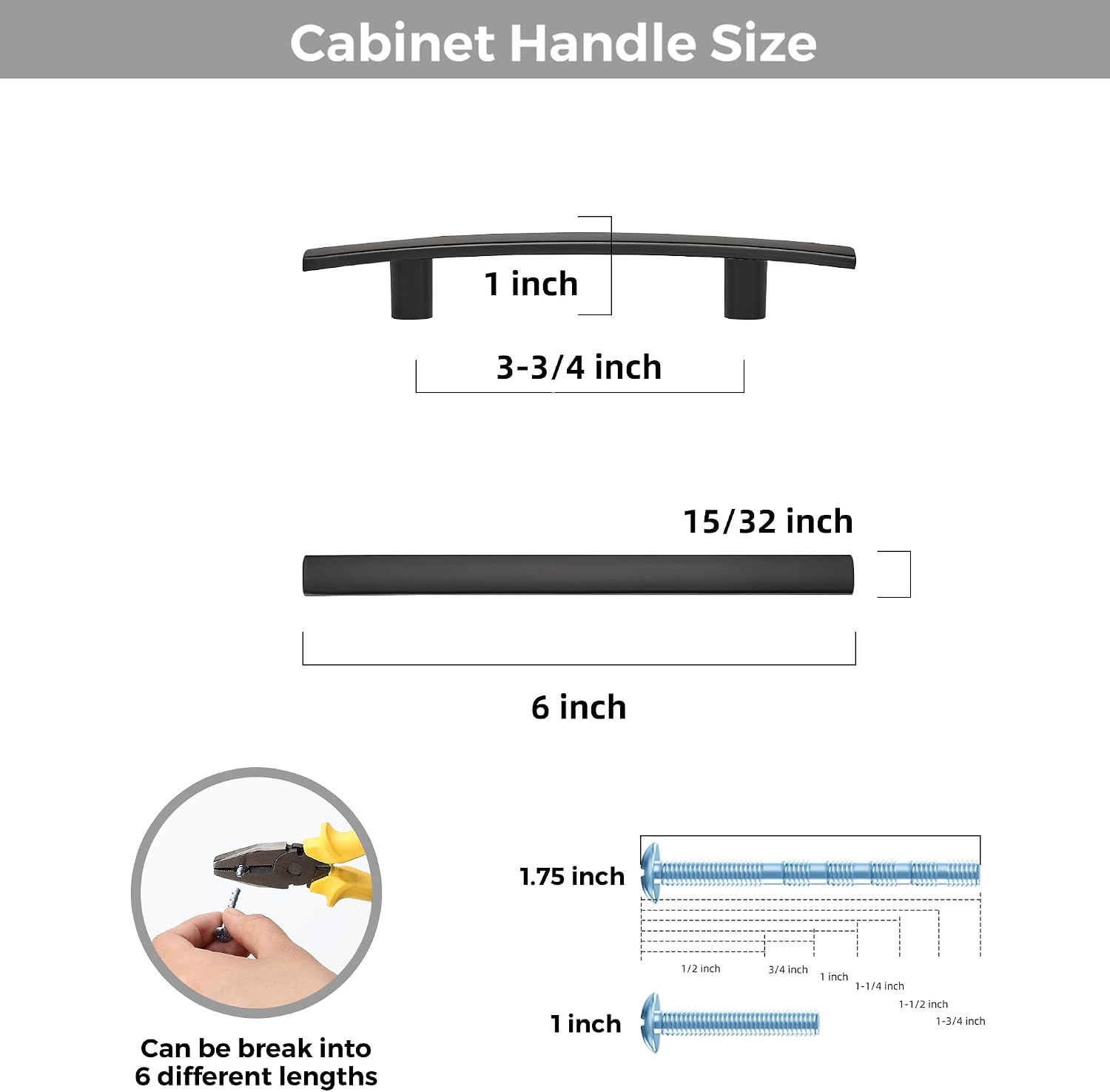 Curved Cabinet Pulls Drawer Pulls / 3.75" Hole Center / Black / Set of 5