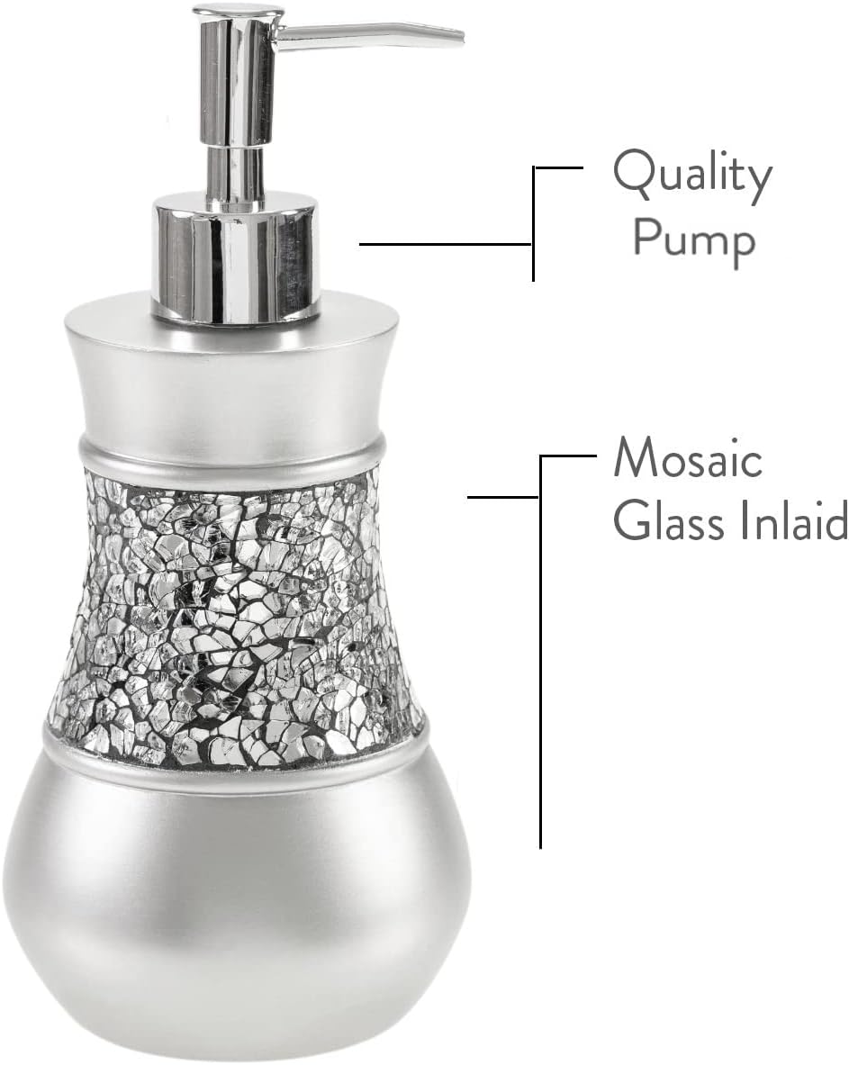 Creative Scents Crackled Glass Silver Hand Soap Dispenser for Bathroom, | Decorative Countertop Lotion Dispenser