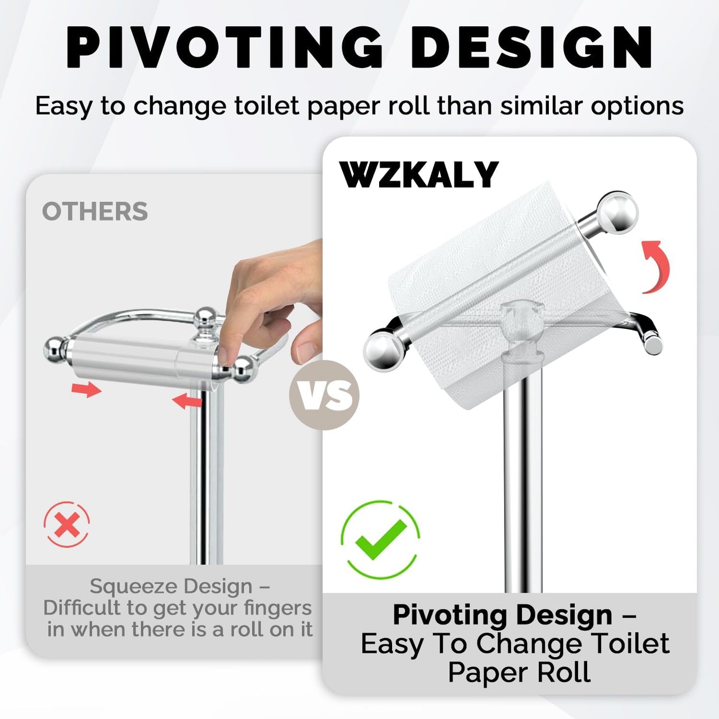 Toilet Paper Holder Stand Stainless Steel & Weighted Base Chrome | Polish Finish Post Pivoting Design Easy to Change