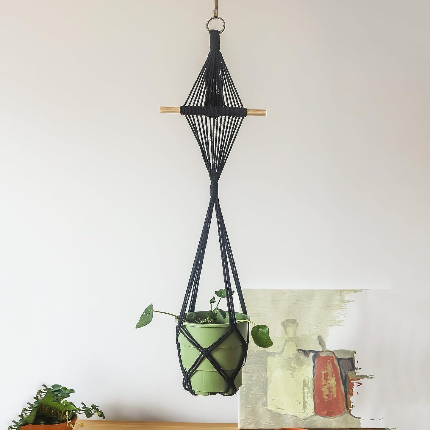 Boho Hanging Planters / Black Hanger / 10 Inch / Set of 8