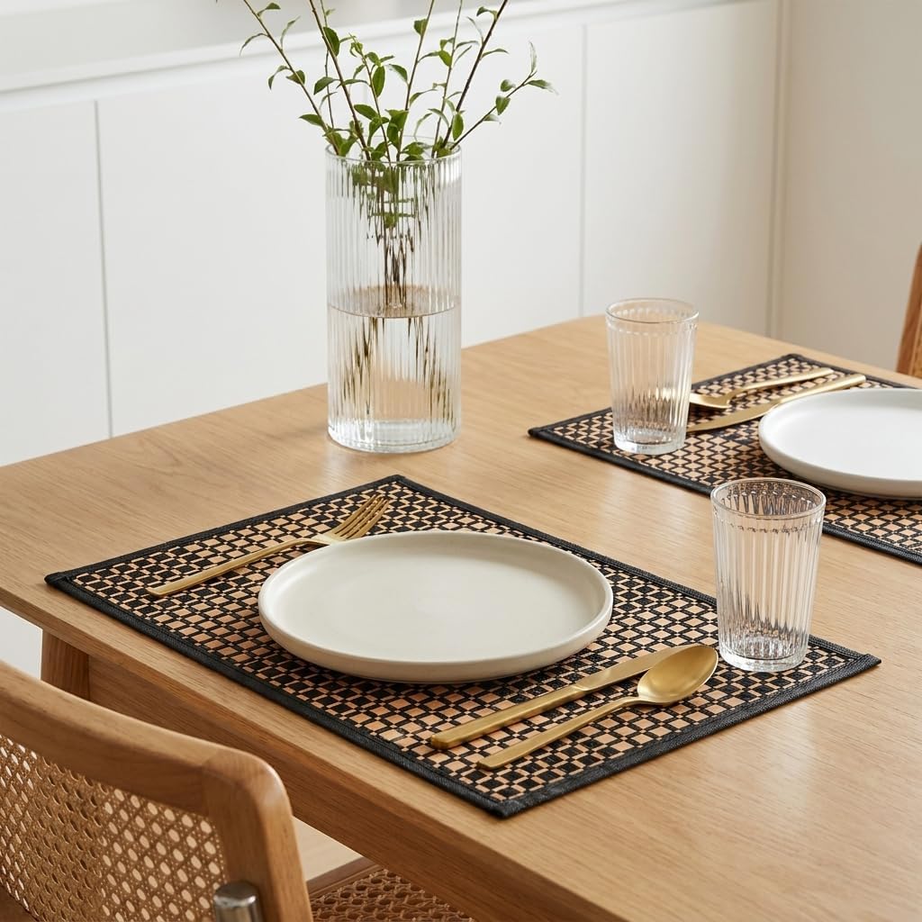 Eorbow 8 Pack Bamboo Placemats, Natural Anti-Slip Dining Table Mats, Heat-Resistant Place Mats, Japanese Style Washable