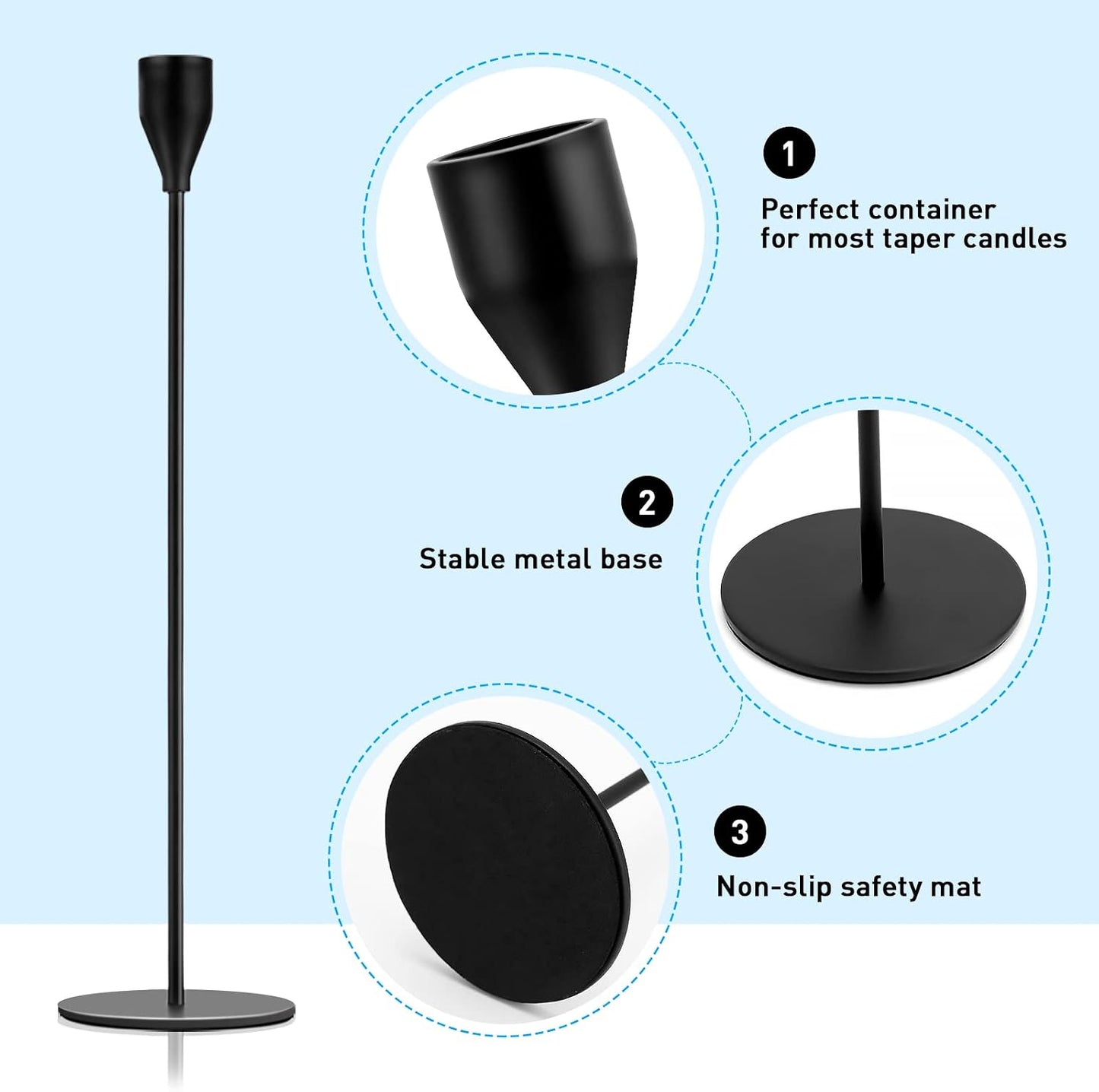 Black Candlestick Holder Set of 24 for Taper Candles, Decorative Candle Holders Bulk Candle Stick Holders Taper Candle
