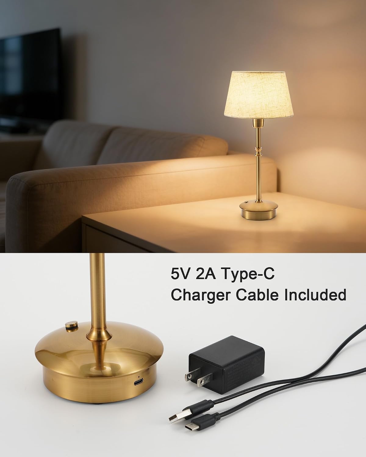 2 Pack Small Cordless Table Lamp, Rechargeable Touch Lamp | 5200mAh Battery Operated, Portable 3-Way Dimmable Desk