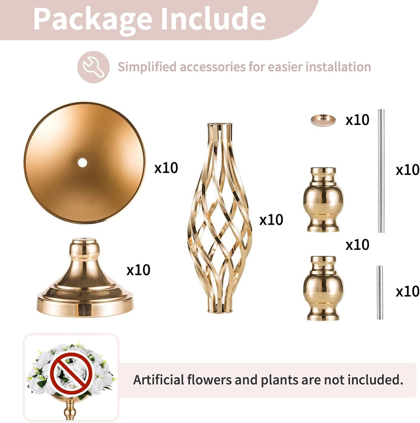 NUPTIO Gold Centerpiece Stand for Table, Twist Style, 20.5" Tall, 10 Pcs | Versatile Flower Arrangement, Candle Holder
