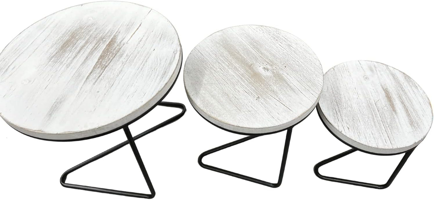 Round Wooden Display Risers / Whitewashed / Set of 3