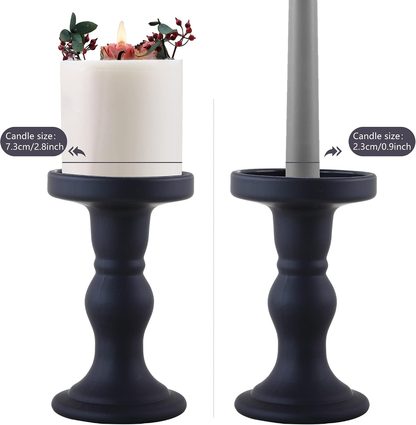 GMWD 3 Pcs Black Glass Candle Holder Set Clear, Candlesticks Holders Pillar Taper Candles Tealight Stand for Wedding