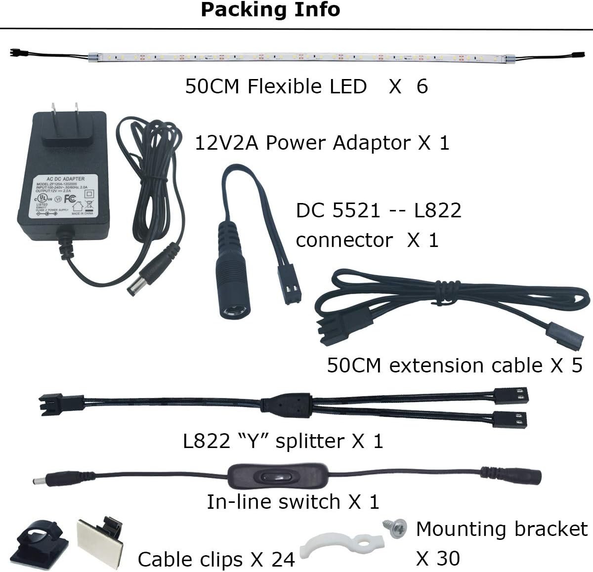 Under Cabinet Lighting Kit, 6 PCS 20 Inches Flexible LED Strips, 24W, 1800 Lumen, Warm White 2700K. Suitable for