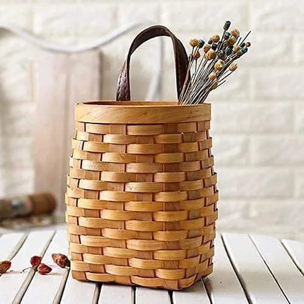 Small Hand-Woven Wood Storage Basket Portable Wall Hanging Flower Basket Organizer Fruit Vegetable