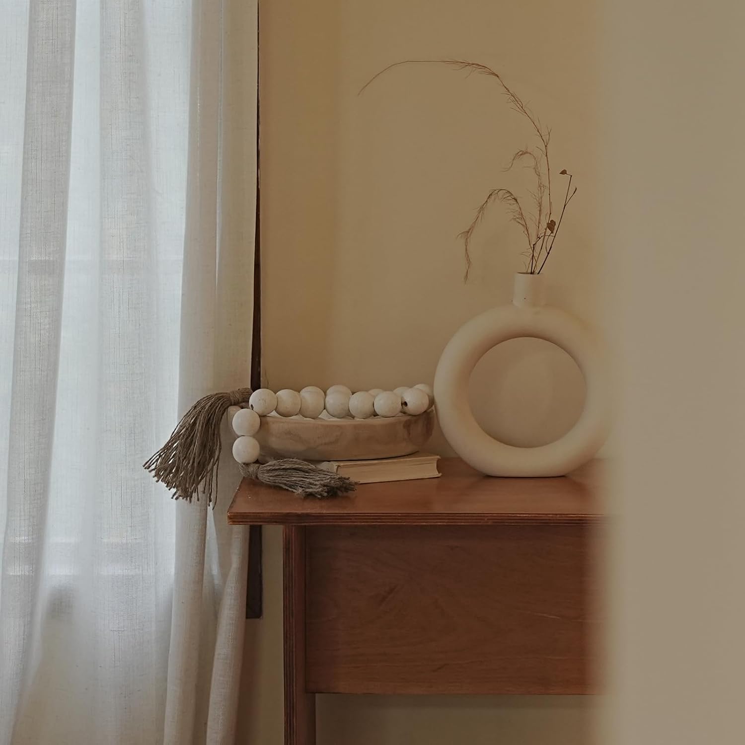 Wooden Beads Garland / Rustic White / 41 Inches