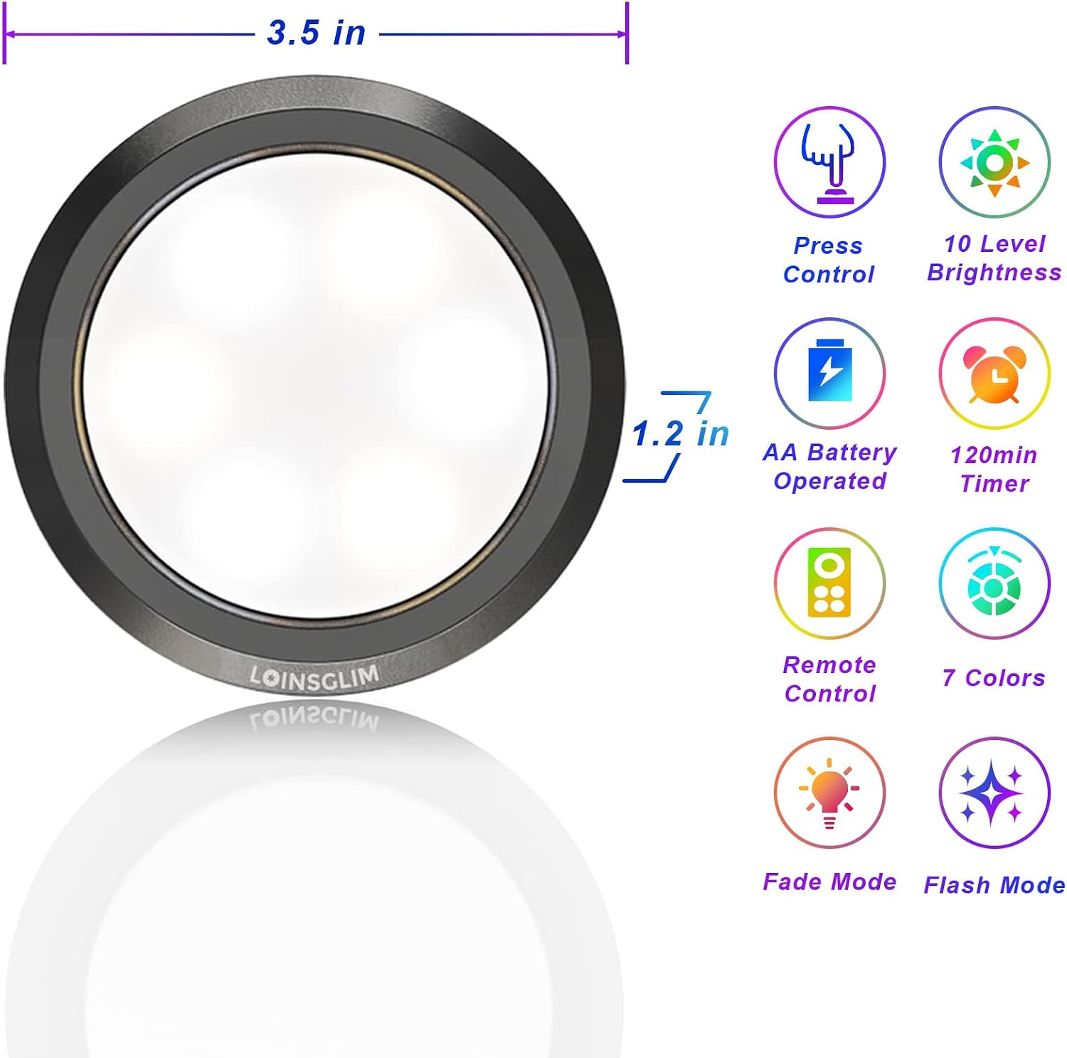 Puck Lights with Remote,7 Colors Under Cabinet Lighting Wireless,Battery Operated RGB LED Lights Dimmable, Push Lights