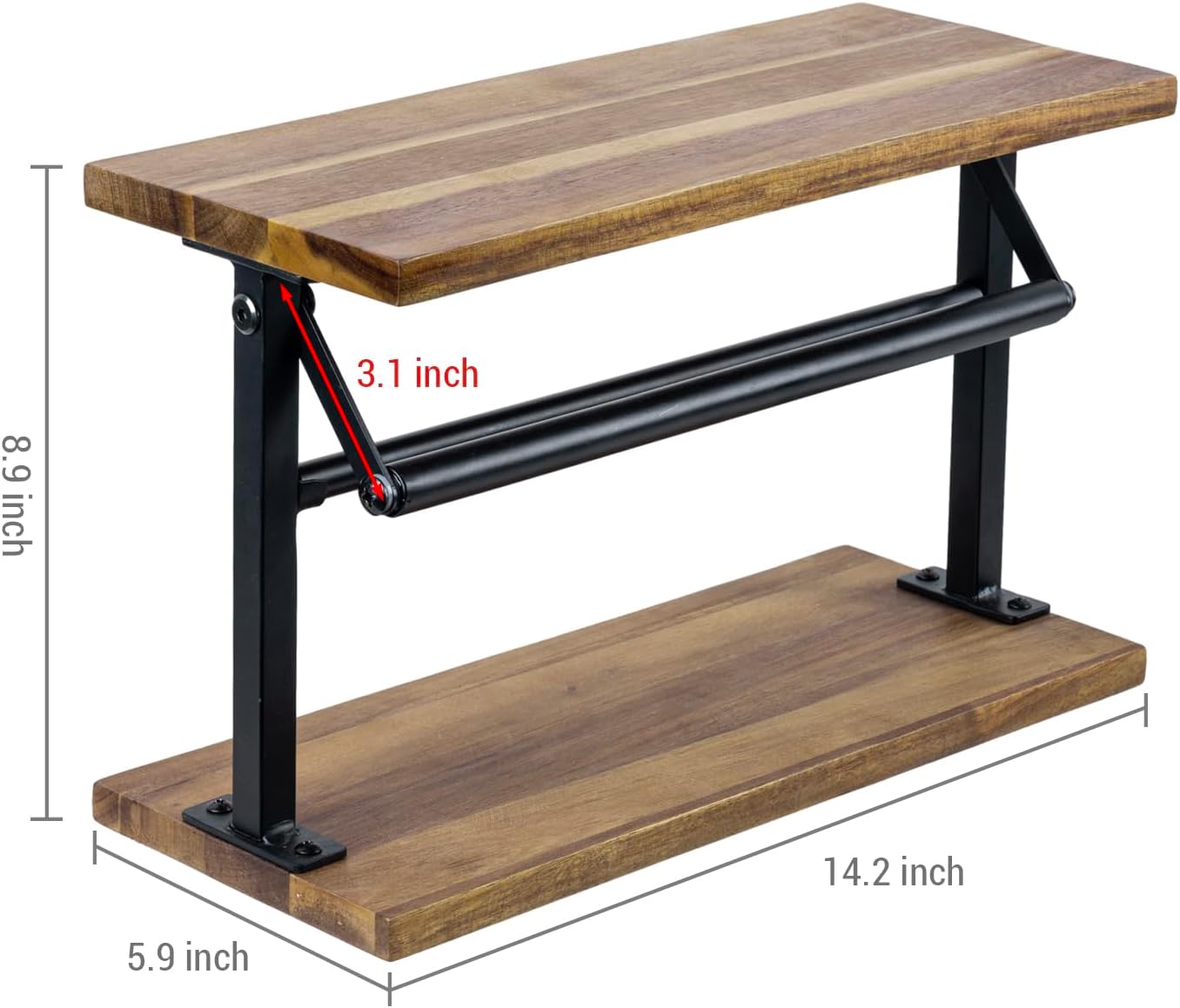 MyGift Acacia Wood Paper Towel Holder, Black Metal Frame & Top Shelf | Acacia wood holder keeps paper towel rolls