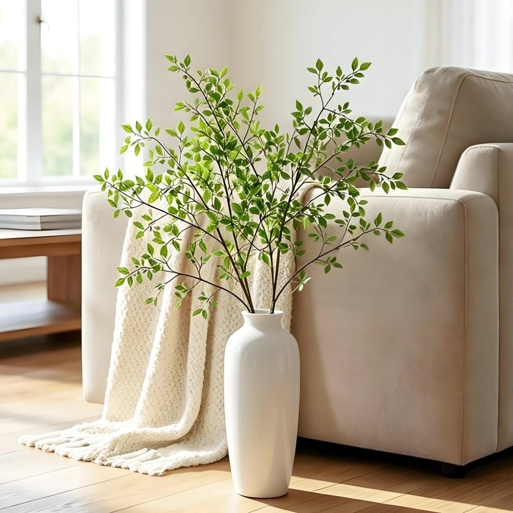Nandina Artificial Plants Greenery Stems for Vase Fake Plants Fake Leaves / Green / Set of 4