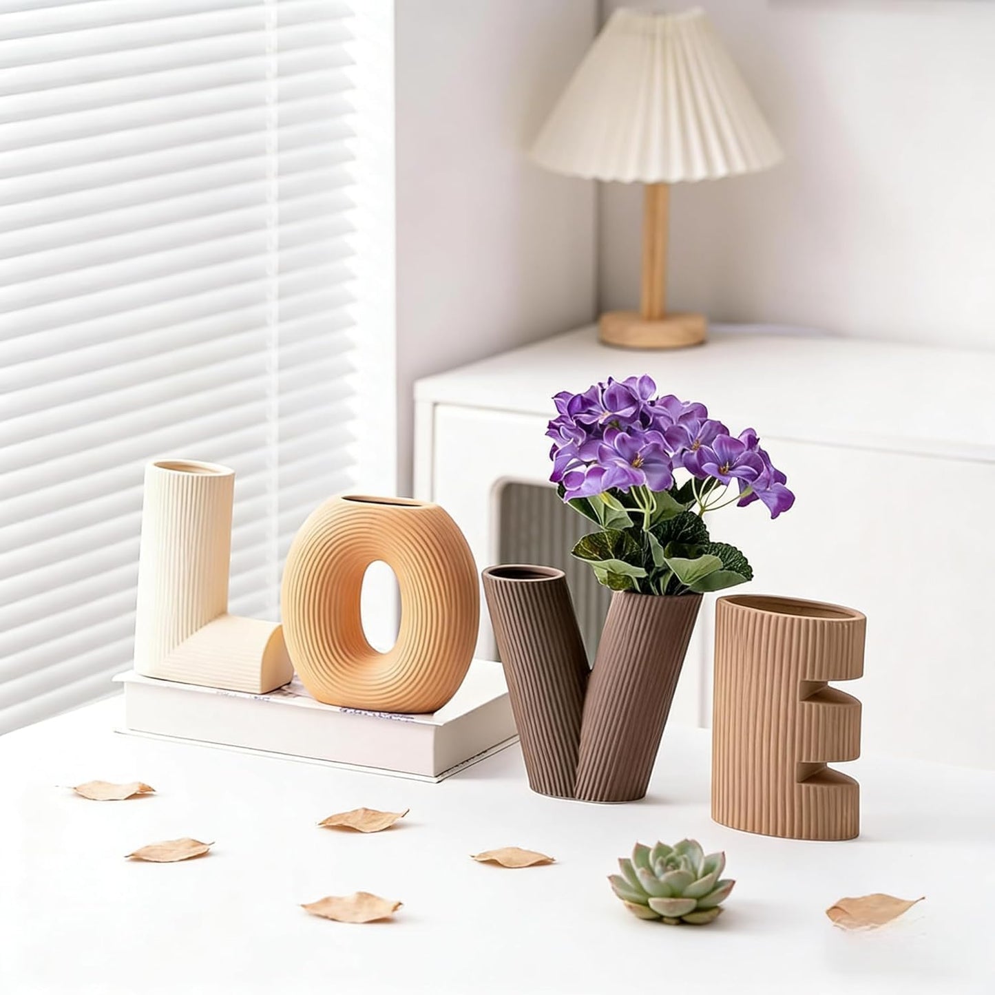 Love Vases Ceramic Flower Vases Trendy vases for Flower Decor Entryway Decorative / Brown / Set of 4