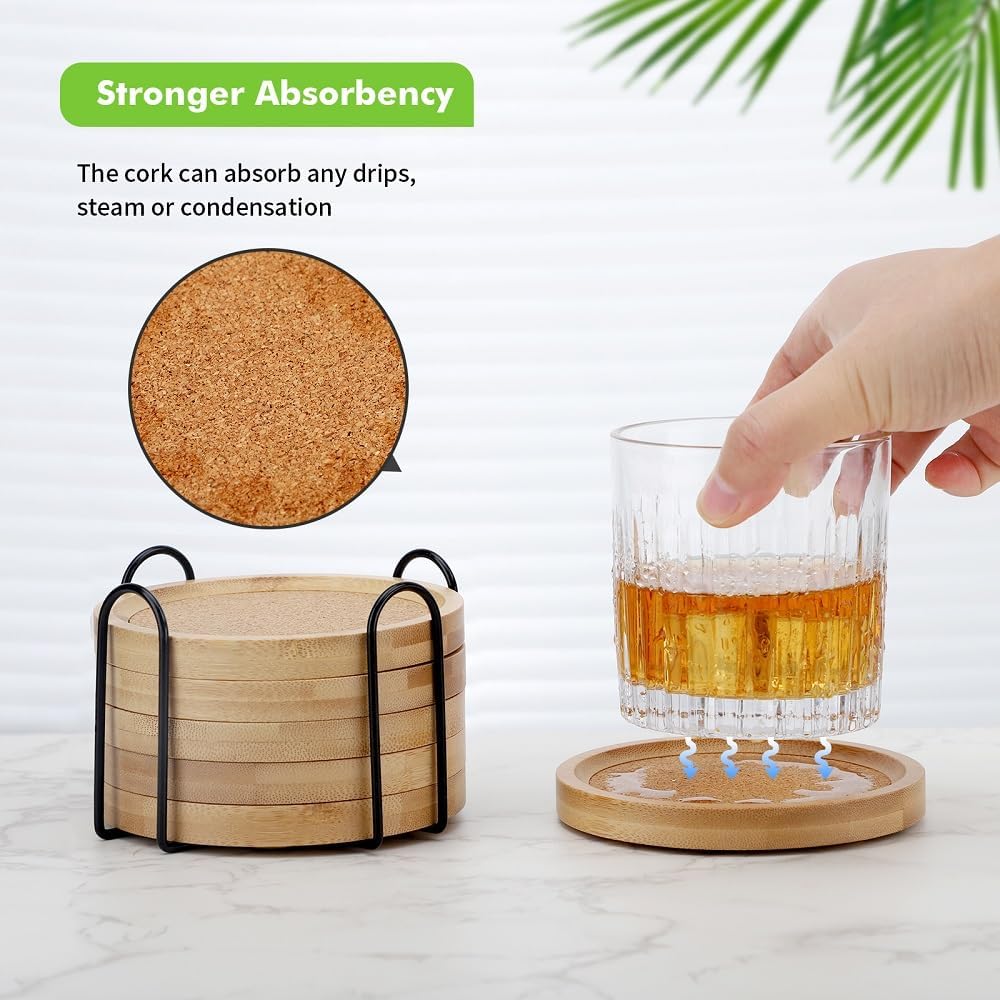 Holder / Bamboo Coasters for Drinks Coaster Sets Rustic / Set of 6