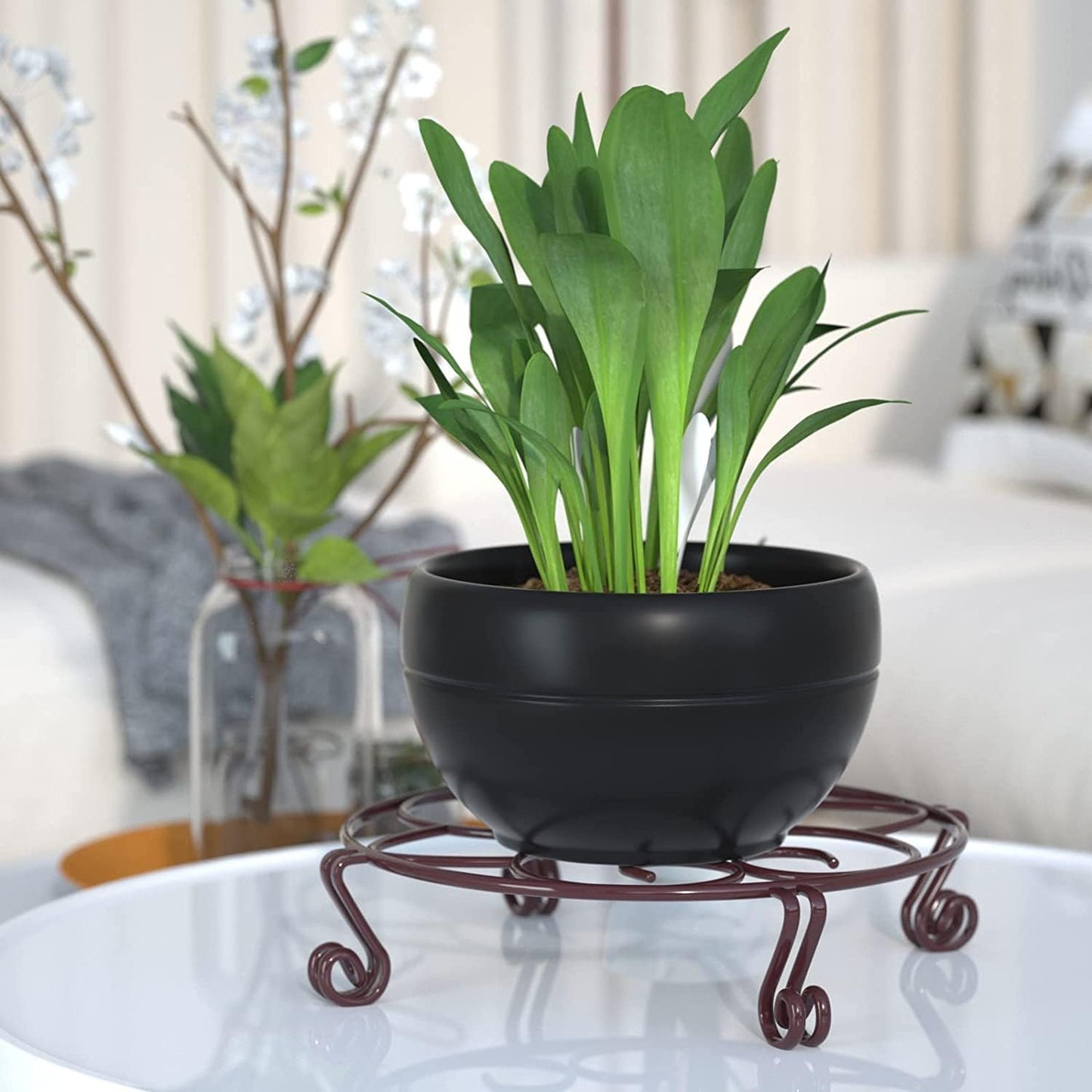 Yimobra 4 Pack Plant Stand for Flower Pot Heavy Duty Potted Holder Indoor Outdoor Metal Rustproof Iron Garden Container