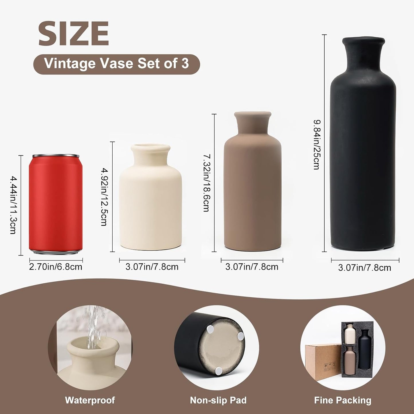 Ceramic Vase / Black Mix Set - White#2 / Set of 3
