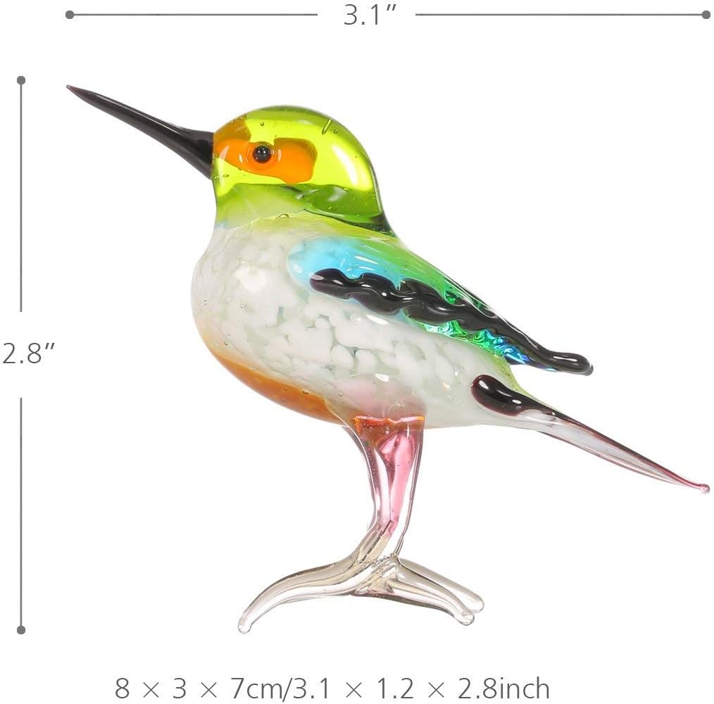 Too-arts Tiny Bird Glass Sculpture Ornament Bird Figurine Hand Blown Statue Multicolor