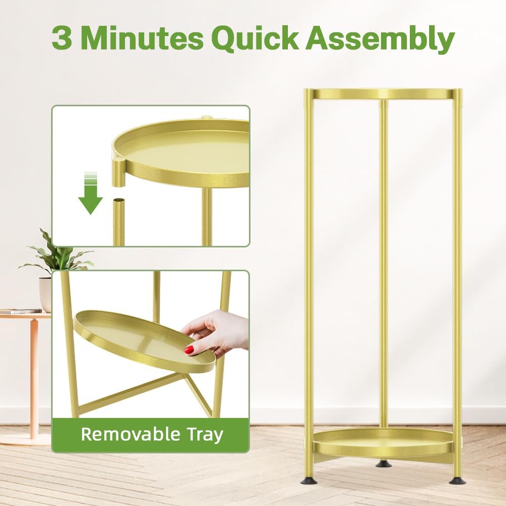 iDavosic.ly 2 Tier Metal Corner Plant Stand Indoor Outdoor, 29'' Tall Gold | Vertical Flower Display Holder for 11''