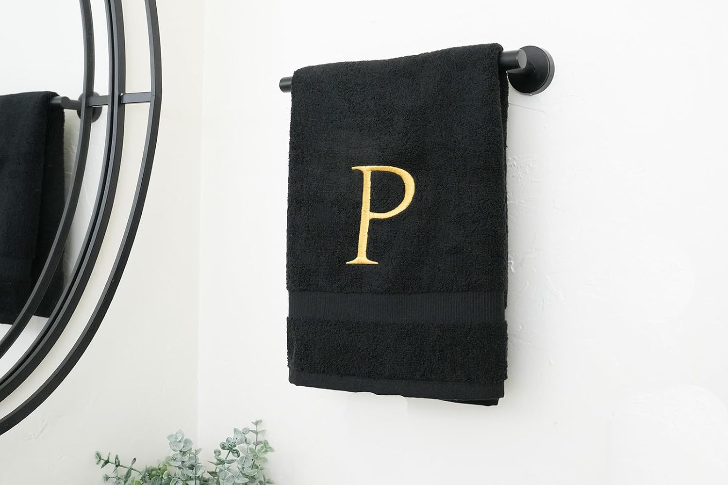 Black with Gold Monogrammed Hand Towels for Bathroom - Set of 2 Letter N | Luxury Hotel Quality Initial Towels For