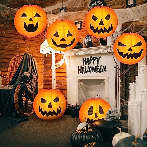 Retisee 20 Pcs 8 Inch Halloween Pumpkin Paper Lanterns Jack O Lantern