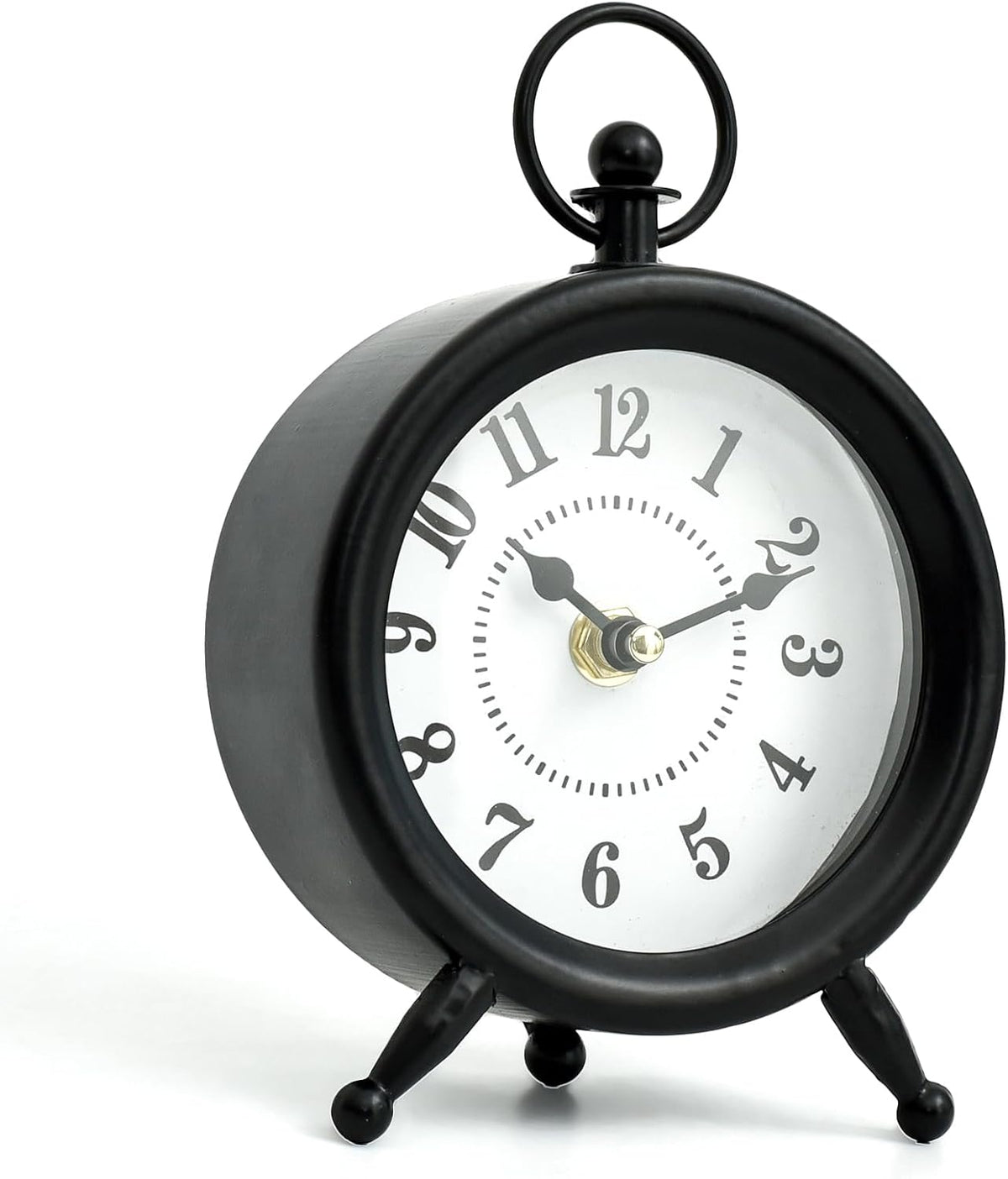 EMAX HOME Small Black Desk and Shelf Clock, 4.7*7.3 Inch Retro Elegant Tabletop Clock with Glass Cover, Silent