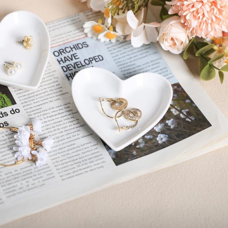 Ceramic Jewelry Dishes Heart Shape Jewelry Trays Storage Trays / White / Set of 8