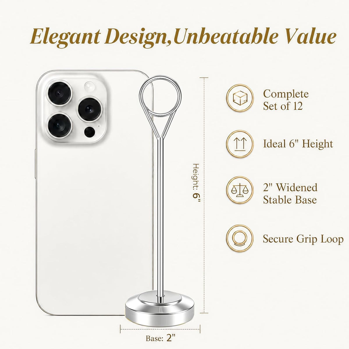 Radezon 12 Pcs Silver Table Number Holders, 6 Inch Tall Place Card Holders for Table, Sturdy Photo Picture Holders with